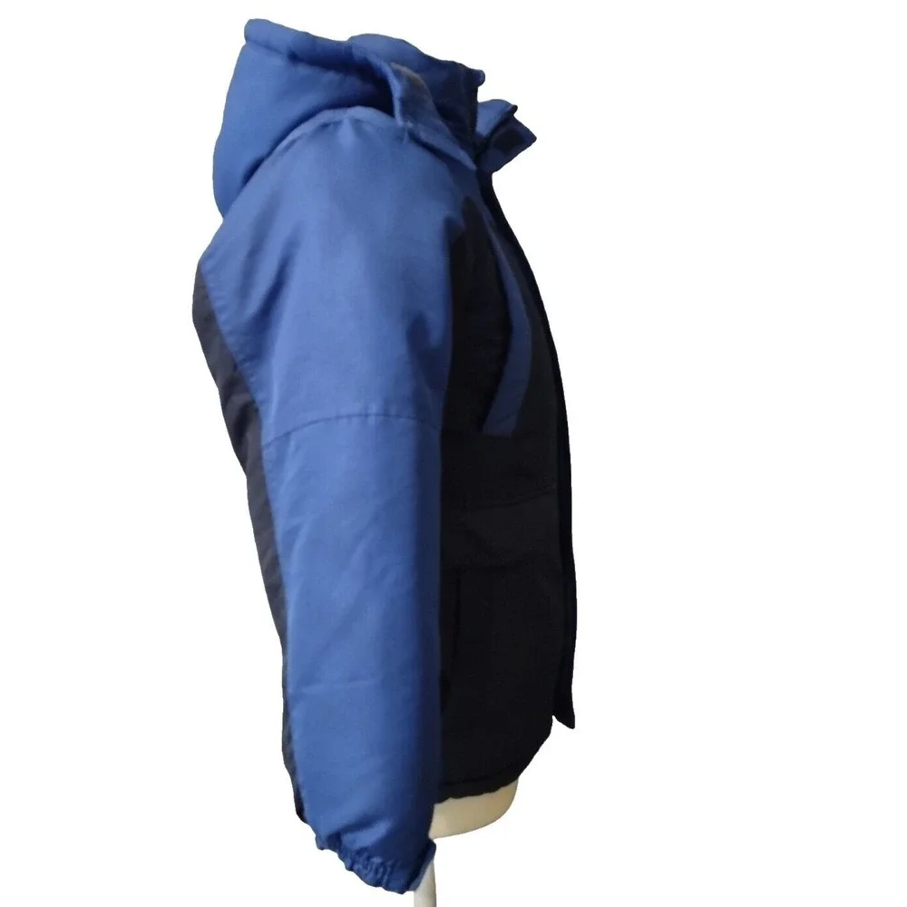 OshKosh Jacket Boys Size 12 Puffer Blue Black Winter Parka Coat Hooded Retro